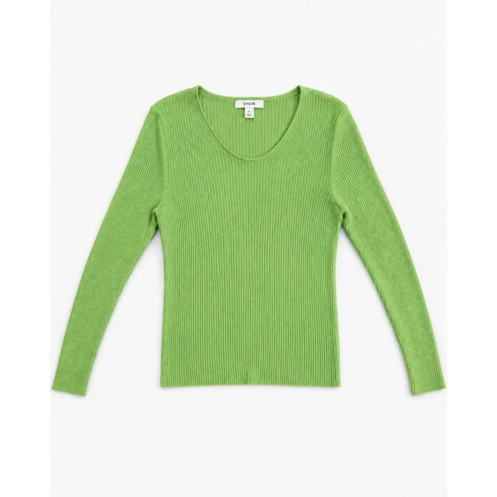 Merona Ribbed Long Sleeve Scoop Neck Pullover Sweater Lime Green XL Slim Fit